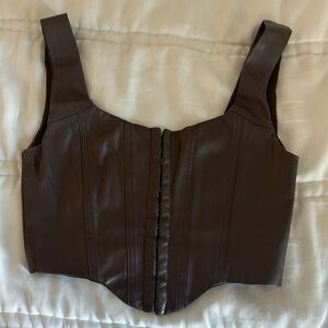 Brown leather corset crop top